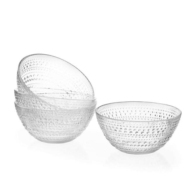 Cutiset 20 Ounce Beaded Glass Mixing Bowls,Serving Bowl,Salad Bowl,Fruit Bowl,Microwave and Freezer Safe,6 in,Set of 4