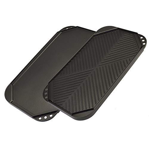 Reversible 19.5” x 11” Grill/Griddle Pan, Non-Stick, Dishwasher Safe, Double Burner Family Griddle Grill Pan Cookware, Cast Aluminum