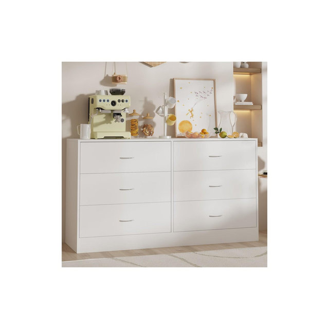 SUGIFT 6 Drawer Dresser, Modern Wood Chest of Drawers for Bedroom, White