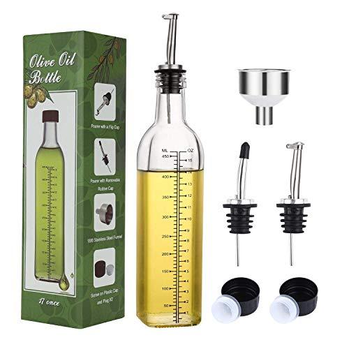 Aozita 17oz Glass Olive Oil Dispenser Bottle - 500ml Clear -Oil & Vinegar Cruet with Pourers and Funnel - Olive Oil Carafe Decanter for Kitchen