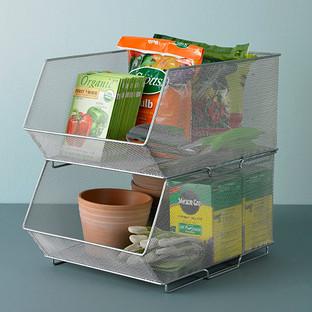Design Ideas Small Open Front Mesh Stacking Bin Silver