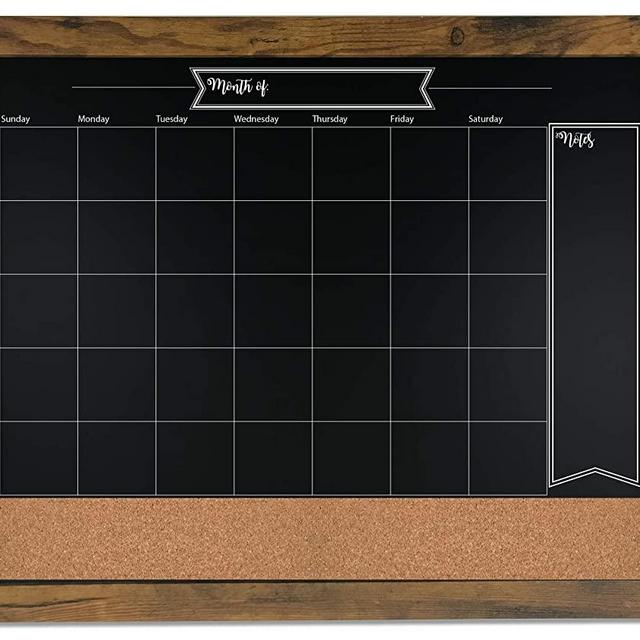 Loddie Doddie 18x24 Rustic Framed Chalkboard Calendar and Bulletin Combo Board. Includes Chalk Markers, Push-Pins and Magnets. Blackboard - Calendar - Cork Board. Perfect for Organizing your Space
