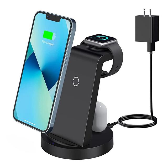 Wireless Charging Station, 3 in 1 Wireless Charger Compatible with iPhone 13 Pro/13/12/11/Pro/SE/XS/XR/X/8 Plus/8, Fast Wireless Charging Stand Dock for Apple Watch Series & Airpods(with Adapter)