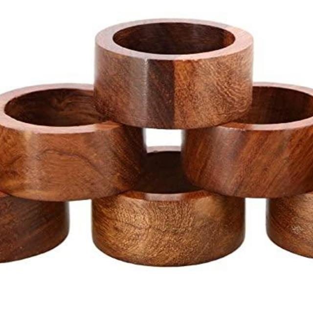 Ajuny Set Of 8 Wooden Handmade Decorative Napkin Rings For Dinner Party Table Decor 1.5 inch