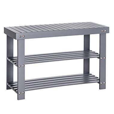 SONGMICS Bamboo 3-Tier Shoe Rack Bench, Shoe Organizer, Storage Shelf, Holds Up to 264 Lb, Ideal for Entryway Hallway Bathroom Living Room and Corridor Gray ULBS04GY