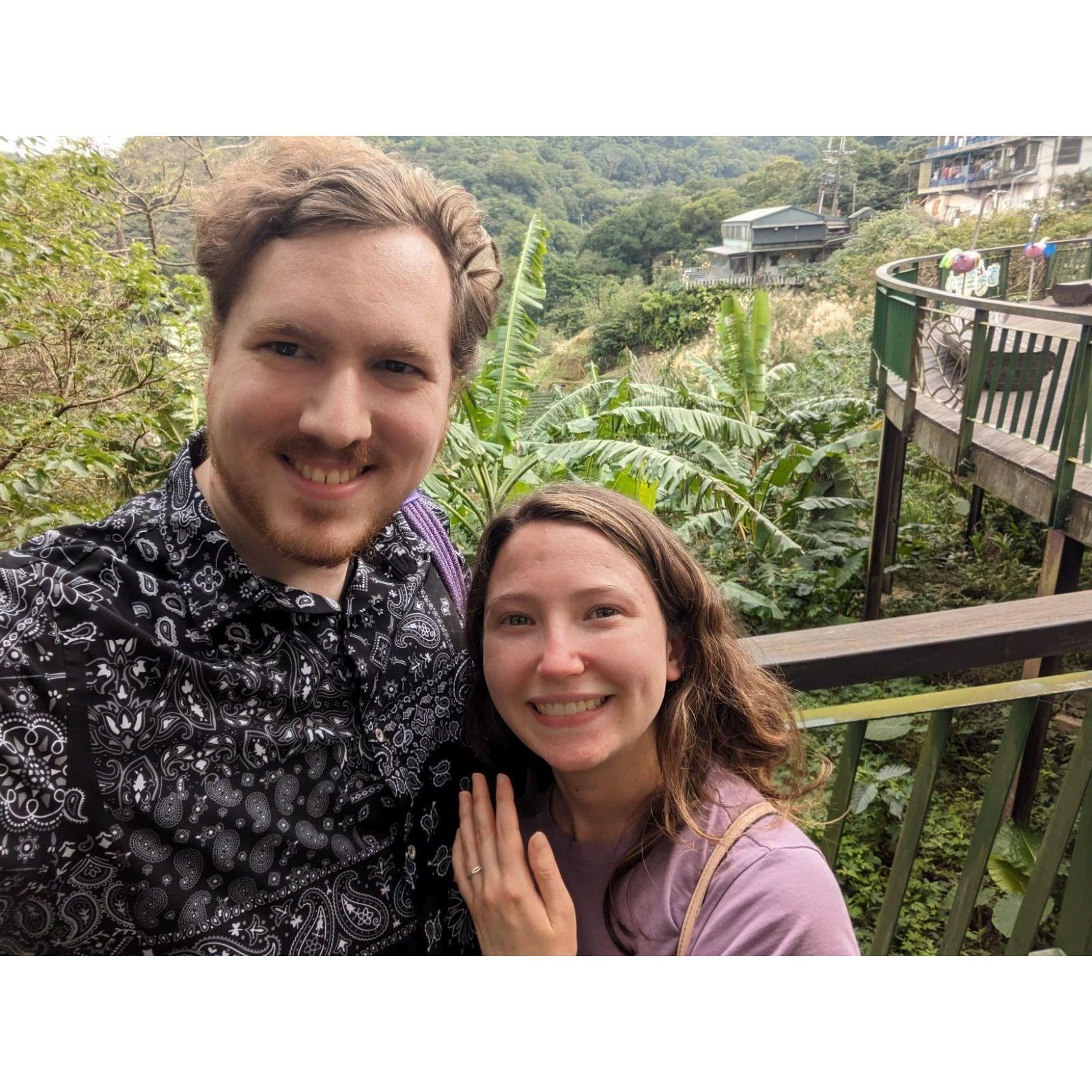 Laura and Hyrum on Maokong right after Hyrum proposed!