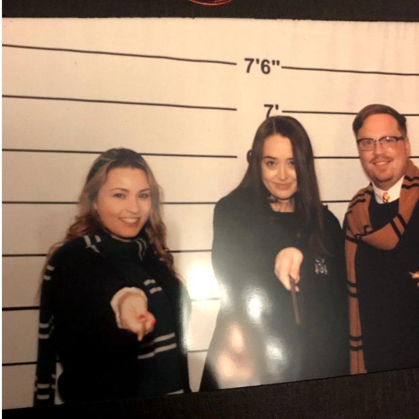 2019 with Alisa at a Harry Potter murder mystery dinner! SO much fun! Except when Austin pretended to have a heart attack and I didn't realize he was acting as part of the show and screamed in horror.