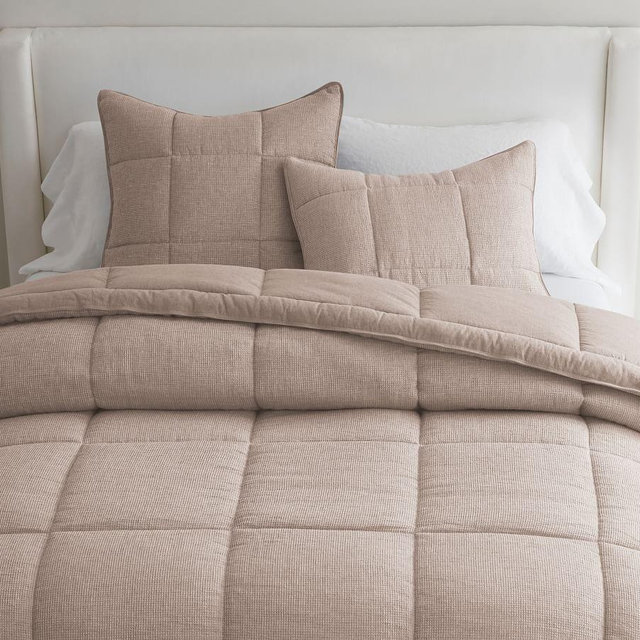Smoky Quartz Belgian Flax Linen Waffle Comforter, Full/Queen