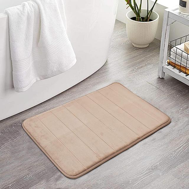 ROSMARUS Memory Foam Bath Rug Non Slip Absorbent Bathroom Rugs with TPR Backing Ultra Soft Bath Room Floor Mat Kitchen Runner Restroom Living Room Carpet,17”X 24”,Beige