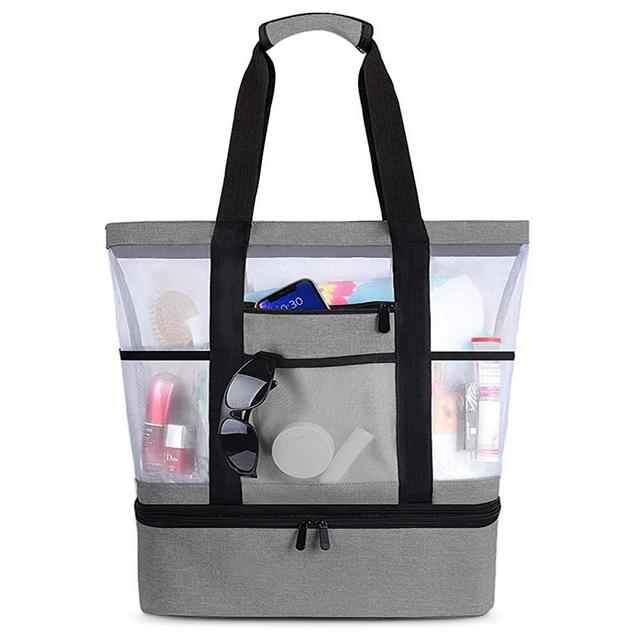 VBIGER Mesh Beach Tote Bag with Detachable Insulated Cooler Bag,Large Capacity Tote Bag Beach Gear Beach Essentials Bag Pool Bag for Women