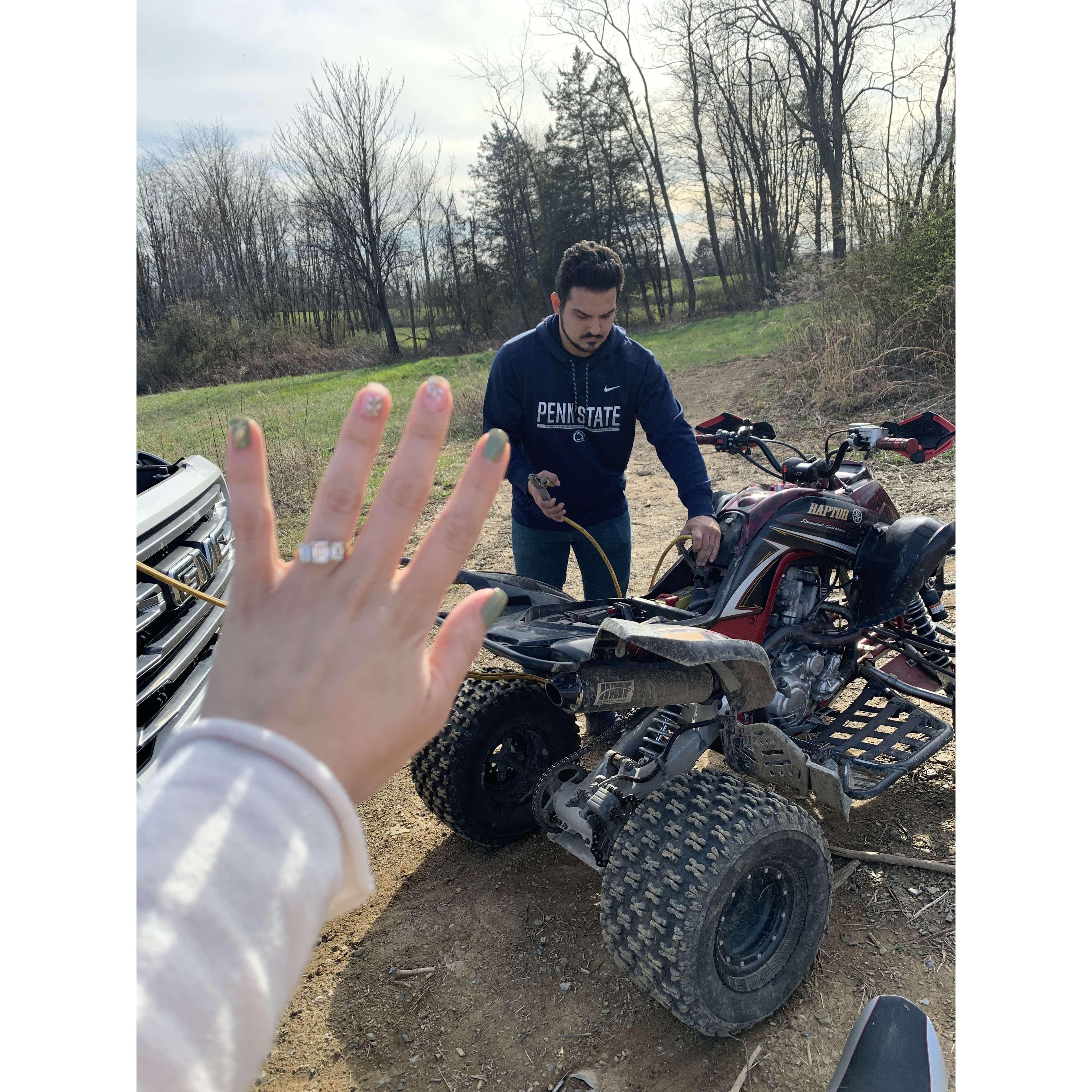 When the four-wheeler actually died right after the proposal!