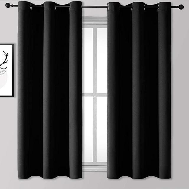 Rutterllow Blackout Curtains for Bedroom, Thermal Insulated Room Darkening Curtains 2 Panels for Living Room, Grommet Top (42x63 Inch, Black)