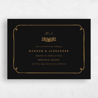 Black Floral Wedding Invitation - Pienza Landscape