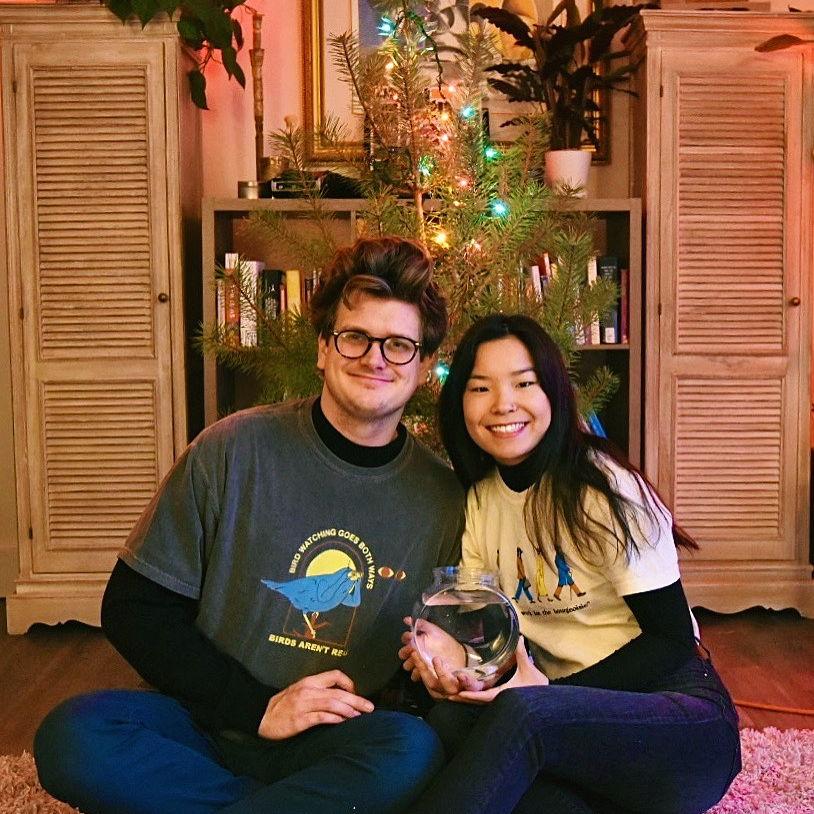 This is actually our first Christmas tree together. More like a Charlie Brown Christmas tree, though. RIP to our pet fish, Darwin.