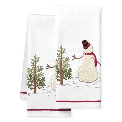 Snowman Embroidered Towels, Set of 2