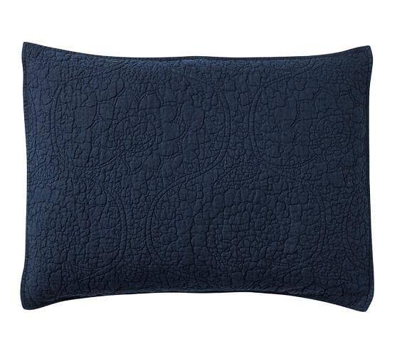 Belgian Flax Linen Floral Stitch Sham - Midnight
