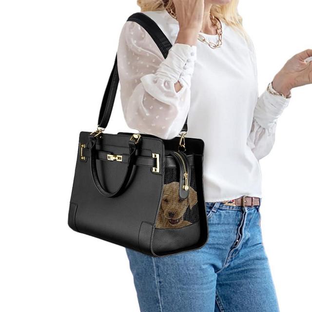 NewEle Fashion Dog Purse Carrier for Small Dogs with Shoulder Strap, Hold Up to 7lbs Quality PU Leather Pet Carrier, Cat Carrier, Airline Approved Puppy Purse Carrier for Travel (Black, Small Size)