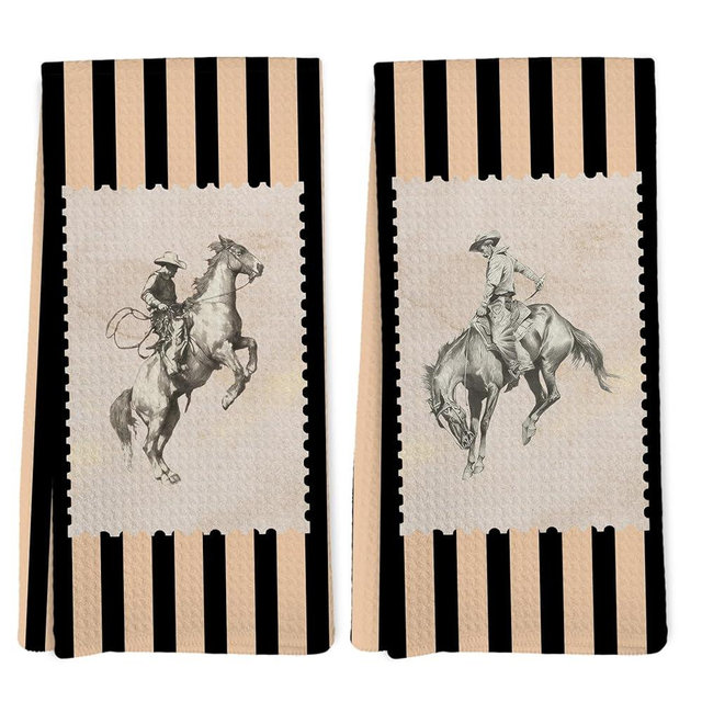 EGBTL Western Cowboy Striped Kitchen Towels, Cowboy Gifts Hand Towels for Bathroom Decor, Rustic Country Southwestern Western Rodeo Dishcloths Dish Towel for Kitchen 16x24 Inches Set of 2