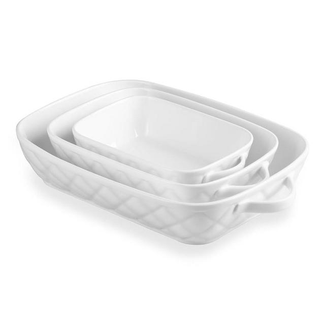 Sweejar Ceramic Casserole Dishes for Oven Baking Dish with Handles Rectangular Lasagna Pan Deep Porcelain Bakeware Sets of 3 for Baking, Casserole, Kitchen, White （12.2 * 9.25 * 2.56")