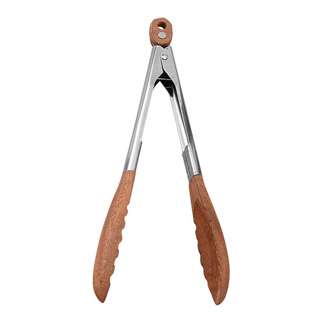 Wooden Tongs - Premium Food Wood Serving Tongs with Non-Slip Grip, Heat Resistant Kitchen Tools Ideal for BBQ, Salad, Toaster, Bread, Pickles and Flipping Burgers(Silver+Brown)