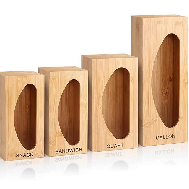 Urvoix Ziplock Bag Organizer and Storage, 4 Pcs Bamboo Baggie Organizer, Ziplock Bag Organizer for Kitchen Compatible with Gallon, Quart, Sandwich, Snack Variety Size Bags