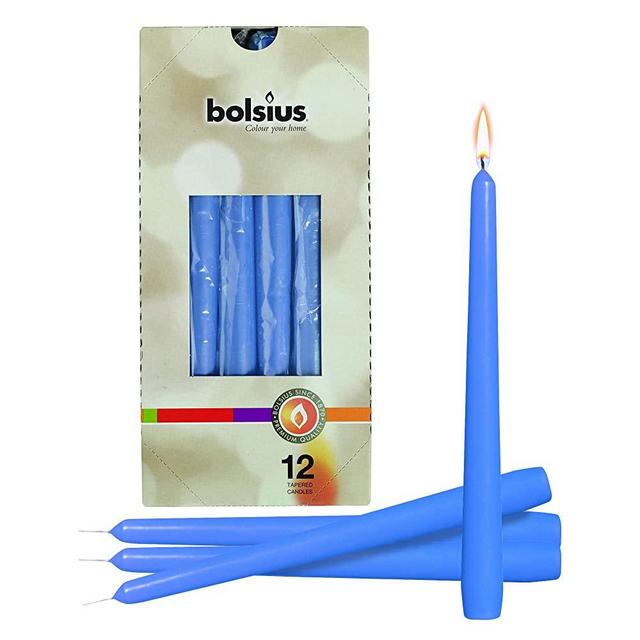 BOLSIUS Blue Taper Candles - 12 Pack Individually Wrapped Unscented 10 Inch Dinner Candle Set - 8 Burn Hours - Premium European Quality - Smokeless & Dripless Household Wedding & Party Candlesticks