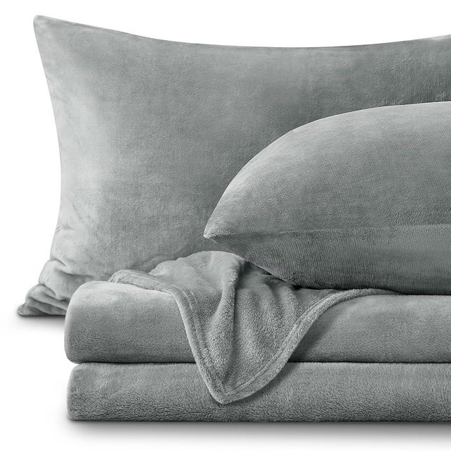 BEDELITE Flannel Sheets King Size Grey - Super Soft Fleece Sheets Set Fluffy Extra Plush, 4 Piece(Include Fitted Sheet, Flat Sheet, 2 Pillowcases)