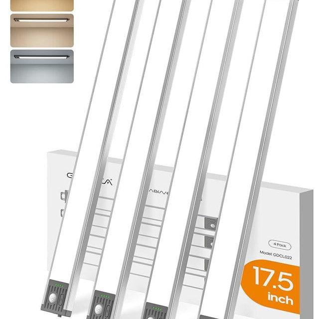 GOODEA 17.5Inch Under Cabinet Lighting, 4500mAh Rechargeable Battery Motion Sensor Light Indoor, Wireless Under Cabinet Lights for Kitchen, Closet(4 Pack,17.5inch)