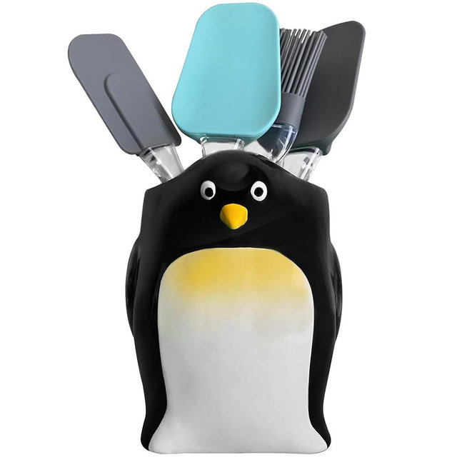 Sixdrop Penguin Kitchen Utensil Holder - Cute Storage Crock - Penguin Holiday Office Home Decoration - Penguin Theme Party Accessories Lover Gift - Desk Organizer