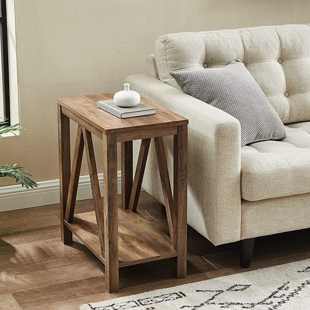 Walker Edison Modern Farmhouse A-Frame Wood Rectangle Side Table Living Room Small End Accent Table 13 Inch, Reclaimed Barnwood