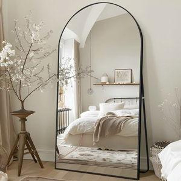 NicBex Oversized Full-Body Mirror, Large Arched Full Length Mirror with Stand, 76"x35" Aluminum Alloy Frame Oversized Floor Mirror, Black - Free Standing, Leaning Against Wall or Wall-Mounted