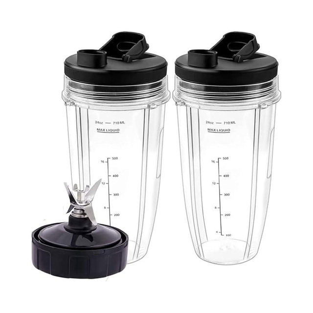 2-Pack Replacement Blender Cups with Travel Lids, Blender Blade Assembly for Juice Making, High Sealing Blender Compatible Parts for Nutri Ninja Model BN401, BN400, BN801, BN800