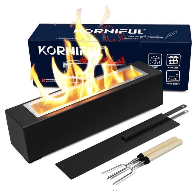 Tabletop Fire Pit Outdoor Portable Table Top Firepit Indoor Tabletop Fireplace for Patio Balcony Living Room Table Decor Family Holiday Party Gathering Friday Night Dinner (Large Rectangle-Black)