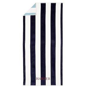 Reversible Awning Stripe Pool Towel, 32 x 64", Navy/Seabreeze