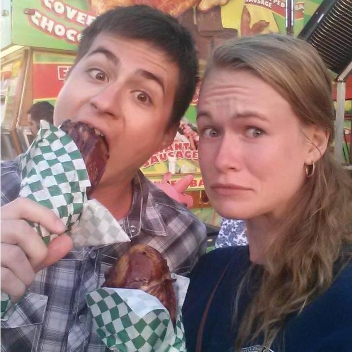 My first turkey leg = terrifying! Mike's not scared though!