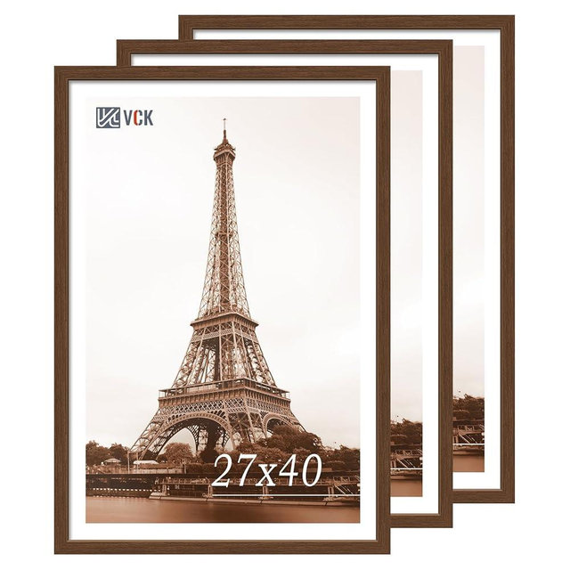 VCK 27x40 Poster Frame Solid Wood brown 3 Pack Picture Frames 27 x 40 Inches with Wall Mounting Hanging