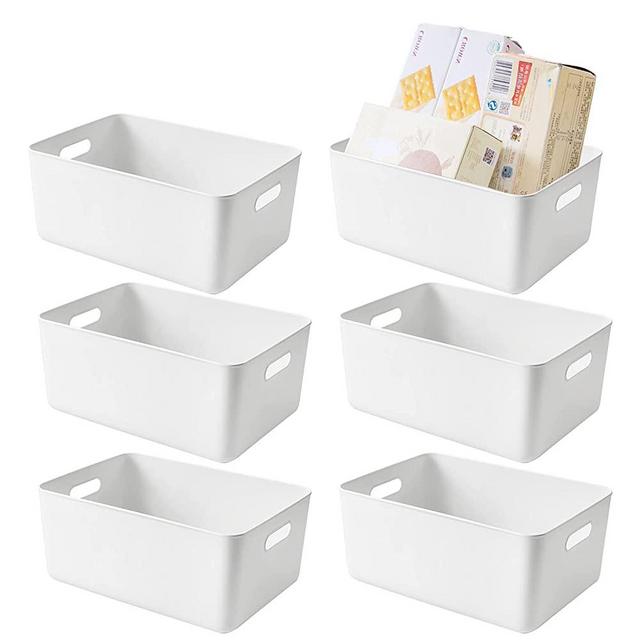 ZOAJU Plastic Basket Set, Pack of 6 Storage Basket Pantry Bins Kitchen Spice Rack Organizer for Shelves Drawers Pantry Closet Classroom Bathroom 12 In x 7.9 In x 4.7 In , White