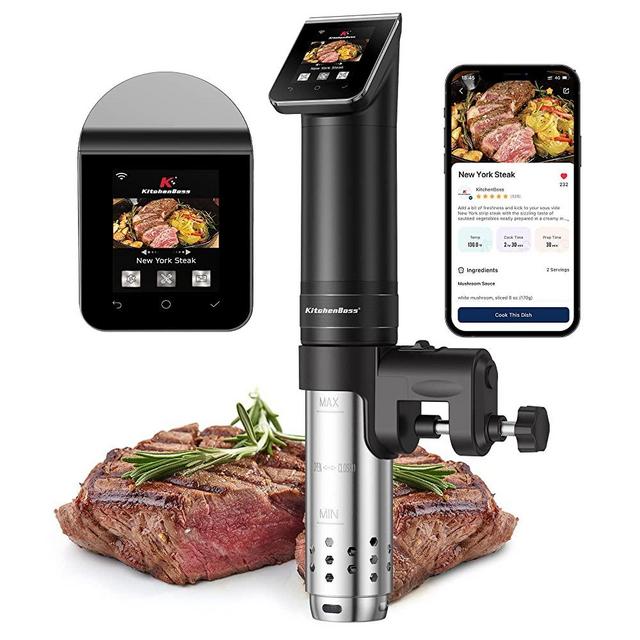 KitchenBoss WIFI Sous Vide Cooker: Ultra-Quiet Precision Sous-vide Cooking Machine 1100 Watts Stainless Steel Immersion Circulator for Kitchen with LCD Preset Recipes, Black
