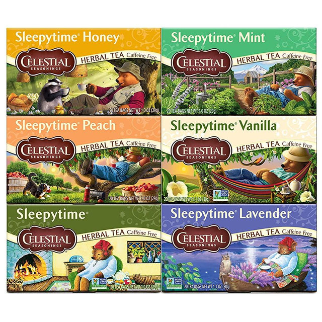 Celestial Seasonings Herbal Tea Sleepytime Variety Pack, Honey, Peach, Mint, Vanilla, Sleepytime, Lavender, Caffeine Free Sleep Tea, 20 Tea Bags (Pack of 6)