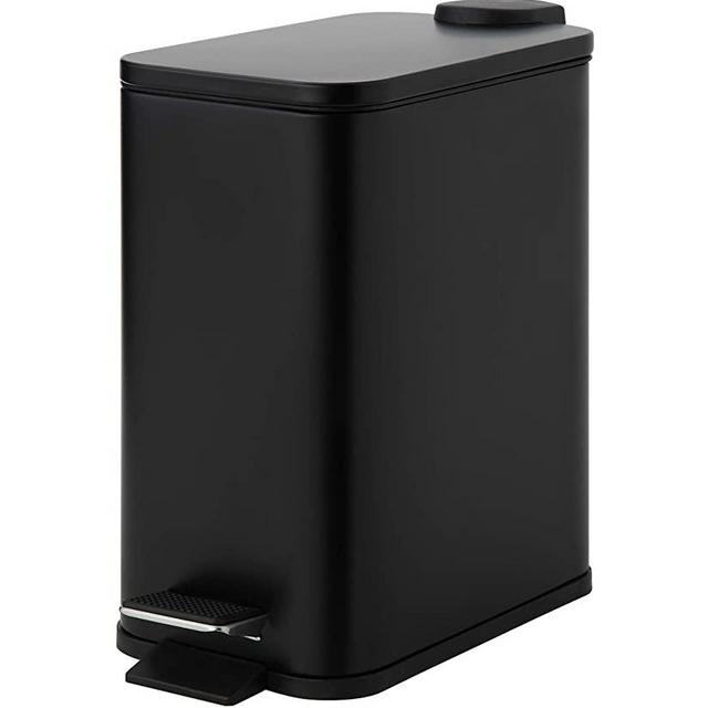 SunnyPoint 5 Liter / 1.32 Gallon Trash Can with Plastic Inner Buckets; Square/Rectangle Bathroom, Office, Kitchen, and Bedroom Step On and Slow Close (11.5" X 5.5" X 11.22", Black)