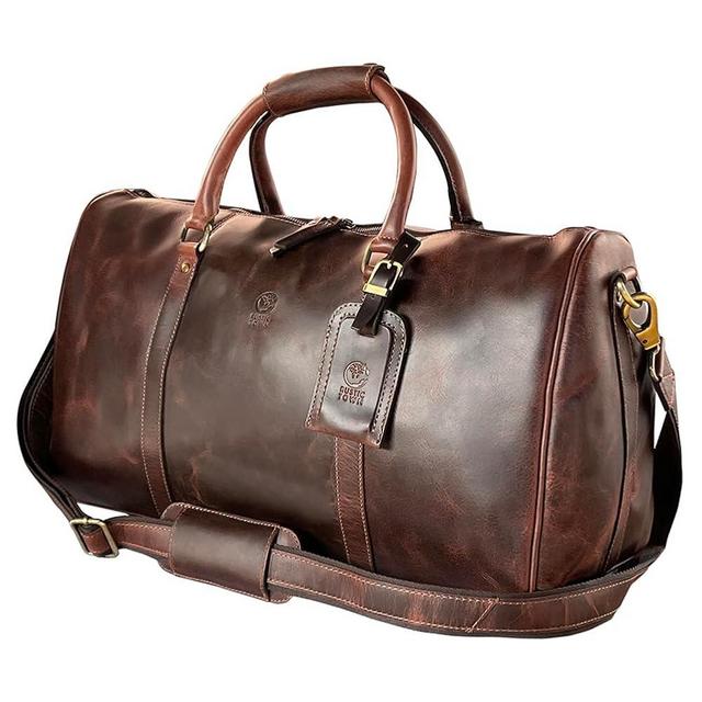 Leather Duffle Bag for Men - Full Grain Leather Travel Bag - TSA Approved Carry On Weekender Overnight Duffel Bag (Mulberry, 20 inches)