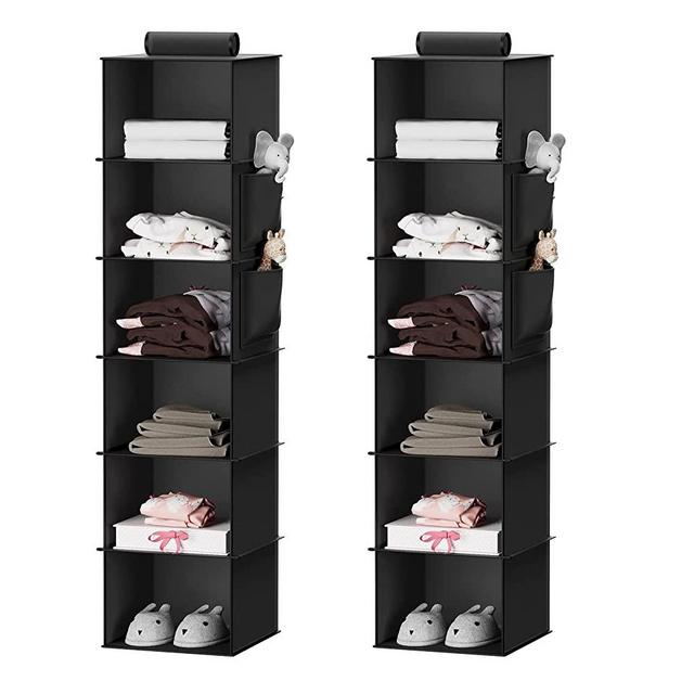 YOUDENOVA Hanging Closet Organizer, 6-Shelf Closet Hanging Storage Shelves, 2 Packs, Black