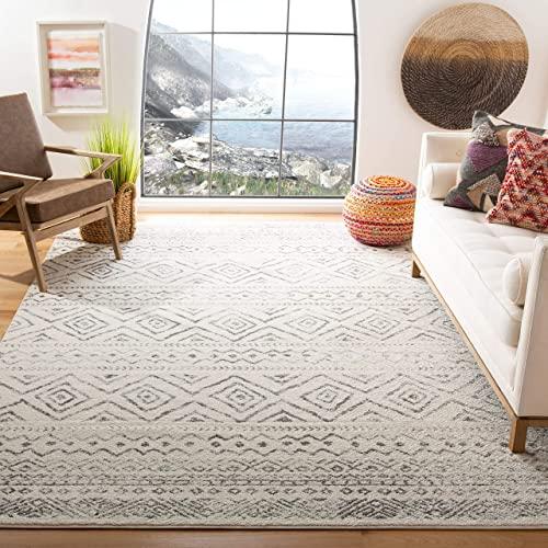 Safavieh Tulum Collection TUL267A Boho Moroccan Distressed Area Rug, 8' x 10', Ivory/Grey