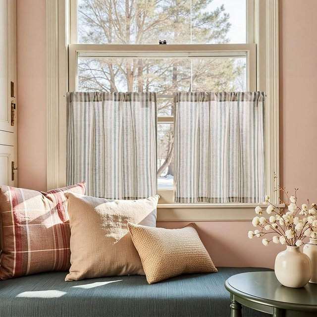 jinchan Colorful Striped Linen Kitchen Curtains Christmas Pinstripe Tier Curtains Rustic Cafe for Living Room Bathroom Half Window Curtains Light Filtering Rod Pocket 2 Panels 24 Inch Multi Green