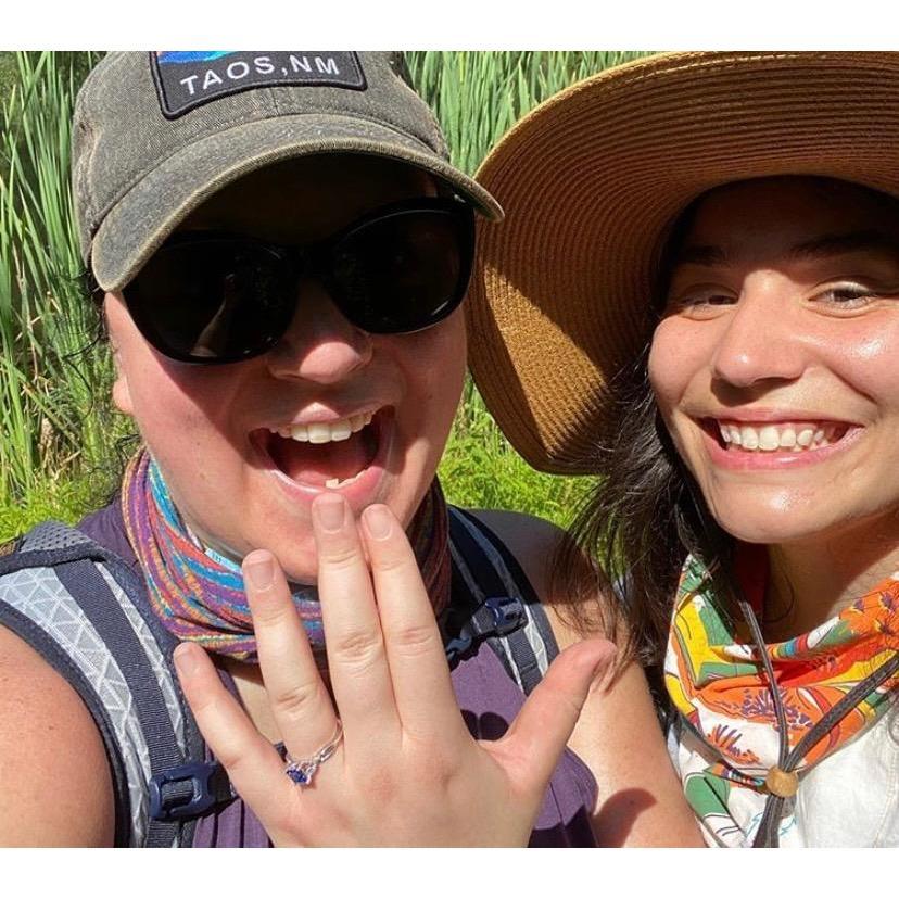 Hiking in Settler's Ride, Jacquie gave me my ring! Hot, buggy day, but really fun.