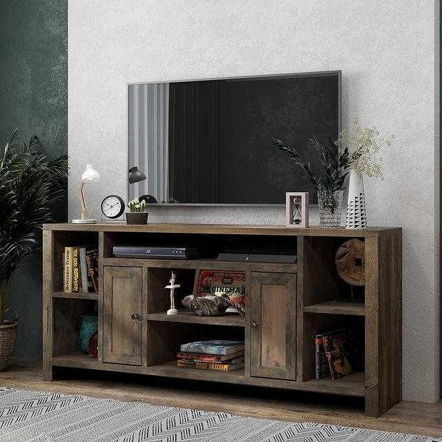 Bridgevine Home 74 Inch Joshua Creek TV Stand - Rustic TV Stand with Storage. Real Wood TV Stand That's Fully Assembled. Color - Brown Barnwood