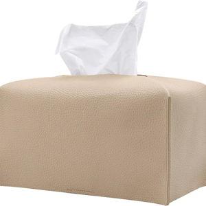 1PC Extra Large Rectangle Tissue Box Cover, PU Leather Rectangular Tissue Box Holder with Bottom Belt Plus Size Tissue Box Organizer for Bathroom/Car/Hotel/Office (9.5’’x5’’x5’’, Beige)