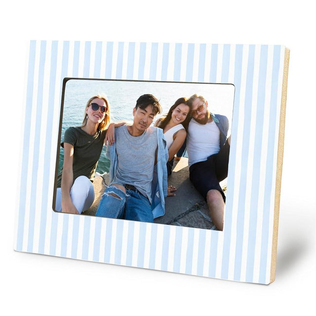 Yhtrg Blue and White Striped Picture Frame 5x7, Wedding Engagement Gifts for Newlyweds Couple Husband Wife, Minimalist Blue Photo Picture Frames for Desk Tabletop Wall Display Decorations