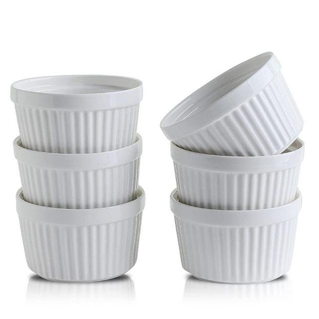 Ceramic Ramekins 6 oz,Oven Safe Set of 6 Dipping Sauce Bowls, White Porcelain Ramekins for Pudding, Creme Brulee, Souffle, Serving Dip, Custard, Ice Cream