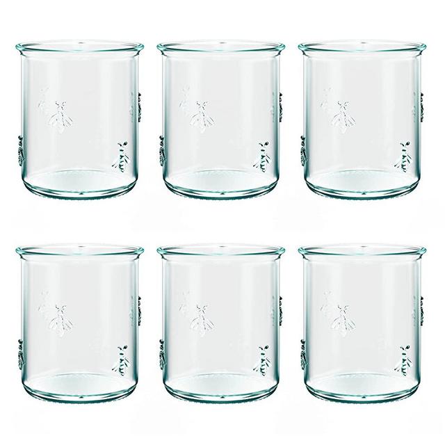 Amici Home Italian Recycled Green Regina DOF Glass, 12 oz Double Old Fashioned Drinking Glassware, Embossed Bee Design, Set of 6